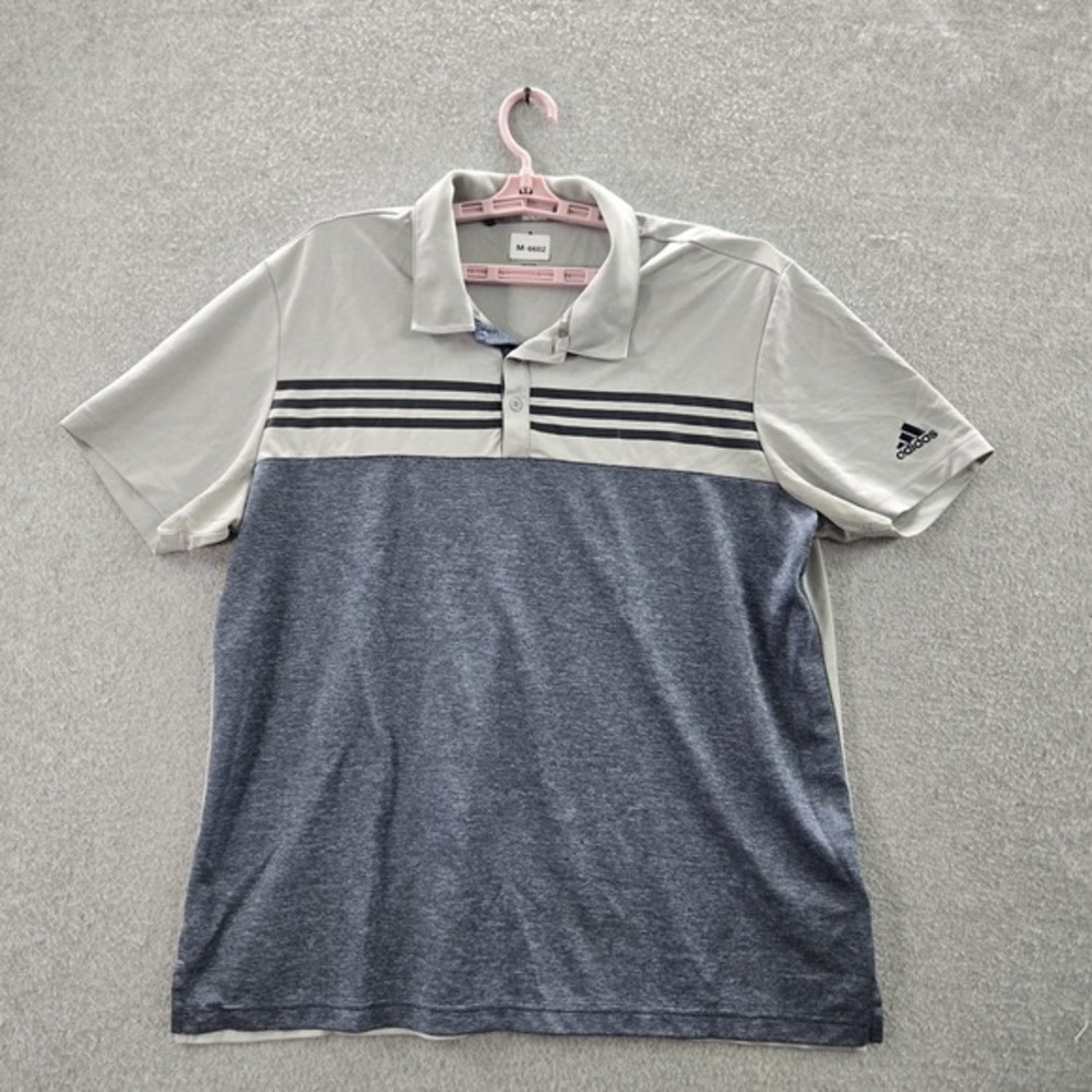 Adidas Men Polo XL Gray Colorblock Activewear Logo Button Short Sleeve